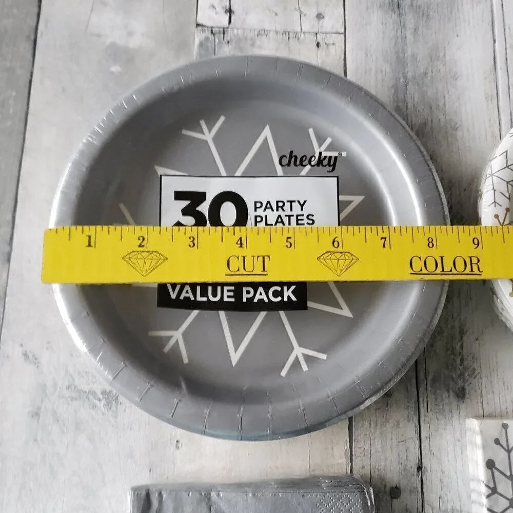 NWT - Sliver, Gold and White Snowflake Set of 60 paper Plates and Paper Napkins